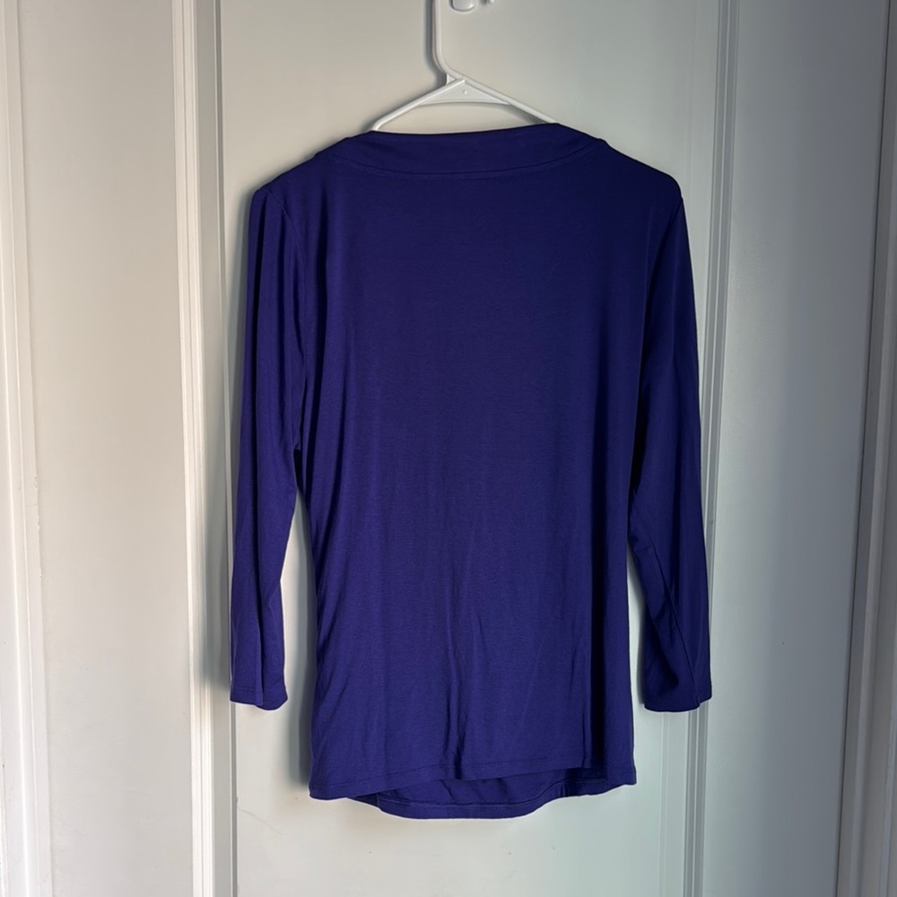 Lauren Ralph Lauren Blue Wrap Blouse 3/4 Sleeve Relaxed Fit - Picture 4 of 4